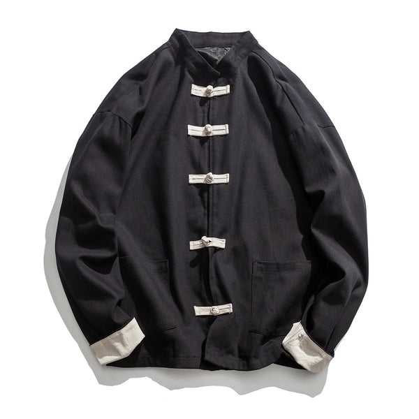 Chaqueta de Lino y Algodón Tang Retro Clásico con Cierre de Disco - Talla Grande Hombre