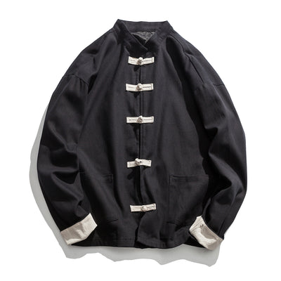 Chaqueta de Lino y Algodón Tang Retro Clásico con Cierre de Disco - Talla Grande Hombre - Image 2