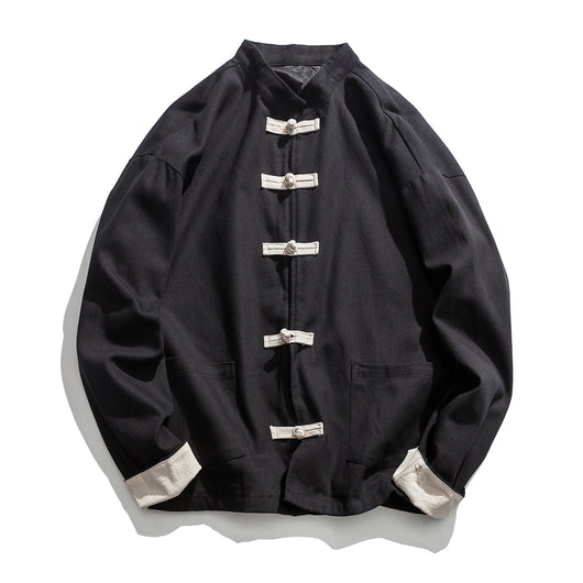 Chaqueta de Lino y Algodón Tang Retro Clásico con Cierre de Disco - Talla Grande Hombre - Image 2