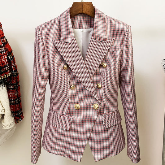 Blazer Cuadros Pied de Gallo Mujer Doble Botonadura Manga Larga - Image 2