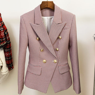 Blazer Cuadros Pied de Gallo Mujer Doble Botonadura Manga Larga - Image 2