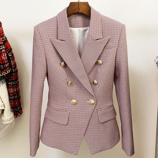 Blazer Cuadros Pied de Gallo Mujer Doble Botonadura Manga Larga - Image 2