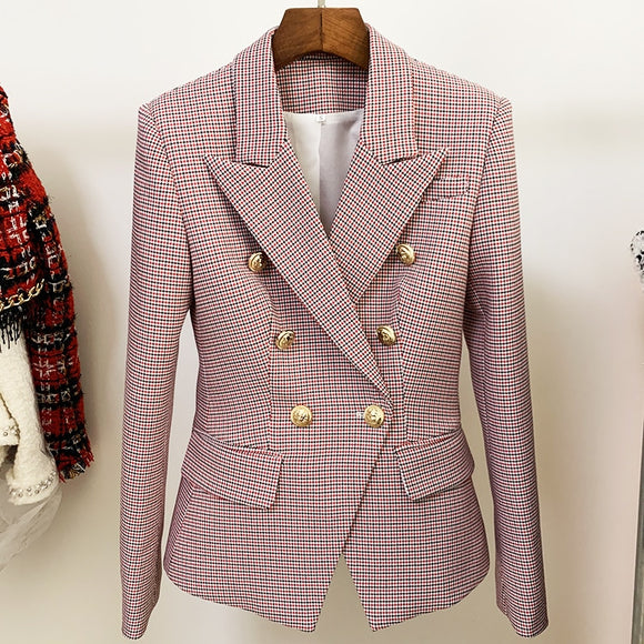 Blazer Cuadros Pied de Gallo Mujer Doble Botonadura Manga Larga