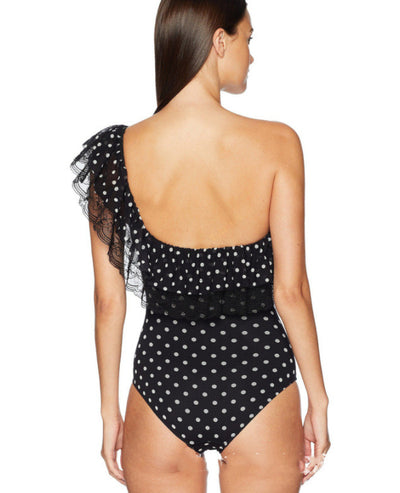 Traje de Baño Enterizo Triángulo con Volantes en Hombros y Lunares - Image 3