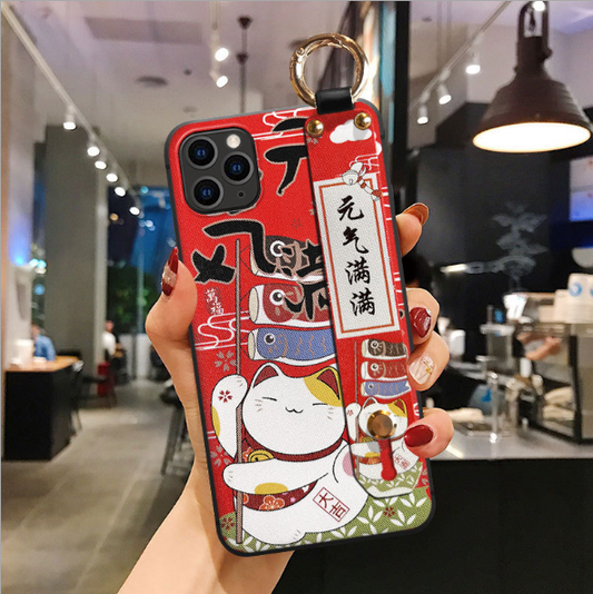 Funda para Celular Gato de la Suerte con Correa y Llavero