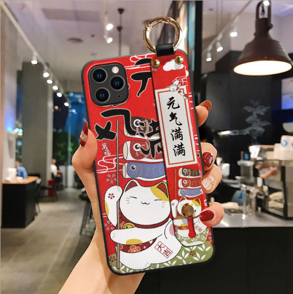 Funda para Celular Gato de la Suerte con Correa y Llavero
