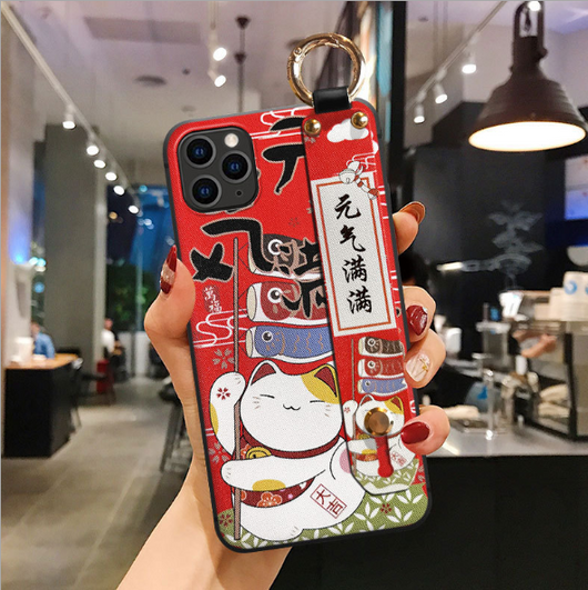 Funda para Celular Gato de la Suerte con Correa y Llavero