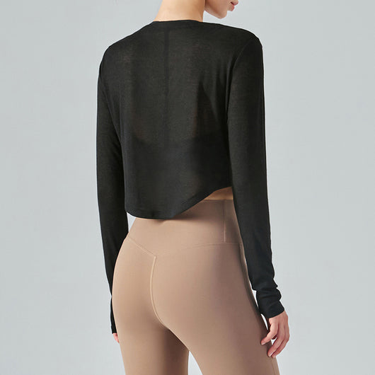 Blusa Yoga Suelta Cuello V Manga Larga con Efecto Drapeado - Image 5