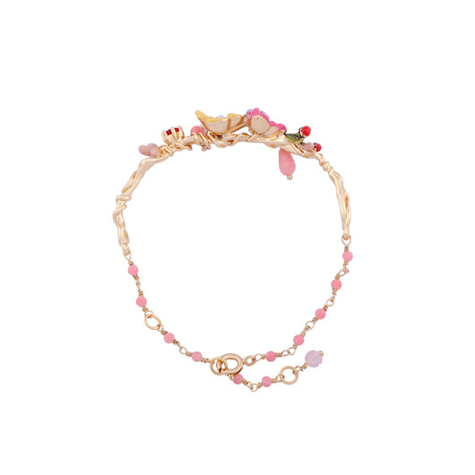 Pulsera de Flores de Peonía en Esmalte Rosa con Zircones Chapada en Oro - Image 13