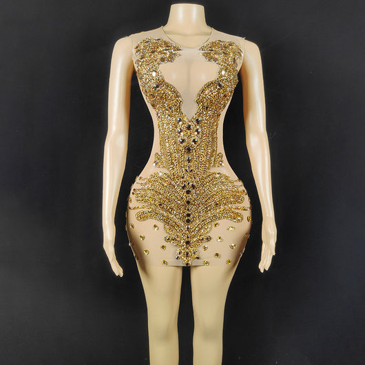 Vestido Ajustado Transparente con Strass de Color Sólido - Image 12