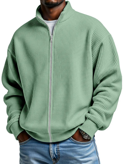 Chaqueta Minimalista de Cuello Alto con Cierre y Textura Waffle para Hombre - Image 10