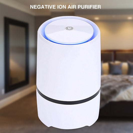 White cylindrical USB air freshener and ionizer with a black accent band, featuring a power symbol on top. - Image 5
