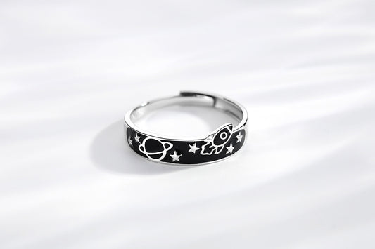 Anillo de Plata Esterlina Planeta Amor para Parejas