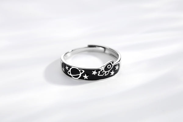 Anillo de Plata Esterlina Planeta Amor para Parejas
