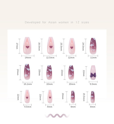 Uñas Postizas Adhesivas Degradado Púrpura Taro - Diseño Nebulosa Floral - Image 6