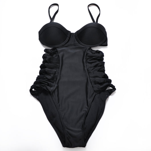 Traje de Baño Negro Fruncido con Aro Reafirmante - Image 5