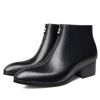 Botas Altas de Cuero con Punta Afilada y Cierre de Cremallera para Hombre - Image 4