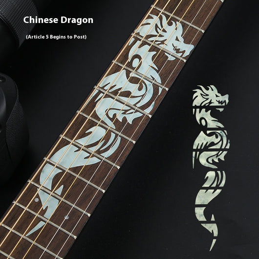 Blue cloud-shaped inlay stickers for guitar fingerboards, shown on a guitar neck and as a full sheet. - Image 18
