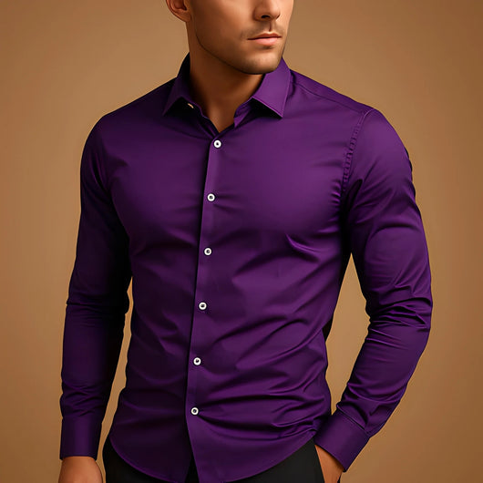 Camisa Social Casual Hombre Manga Larga Botones Color Sólido Vacaciones - Image 16