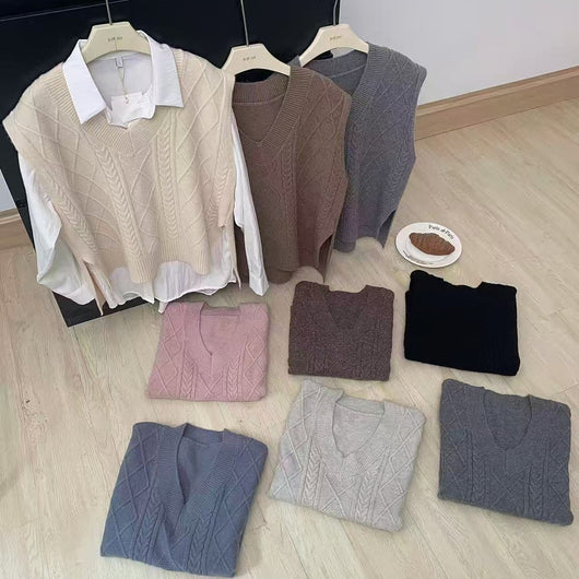 Chaleco Tejido Escote V Estilo Académico Casual para Mujer - Image 2