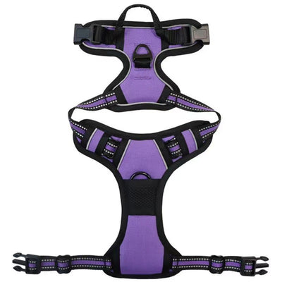 Red and black dog harness with reflective strips, adjustable straps, and a top handle for secure pet control. - Image 13