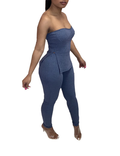 Conjunto de 2 Piezas Acanalado para Mujer - Top Tubo y Pantalón Loungewear Sexy - Image 10