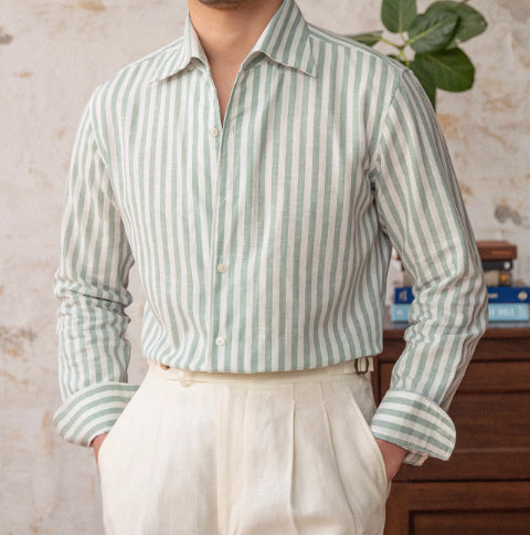 Camisa Ejecutiva Slim Fit a Rayas con Cuello de Lino - Image 5