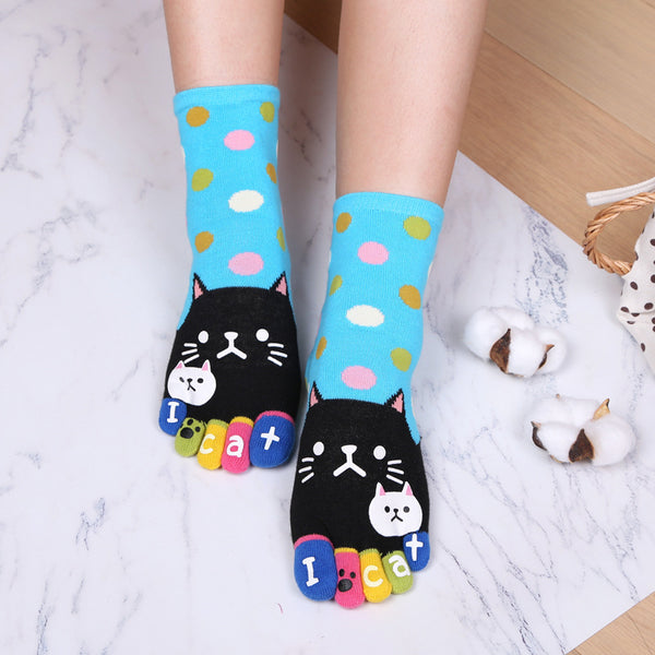 Calcetines Divertidos con Patrón de Gatos para los Cinco Dedos