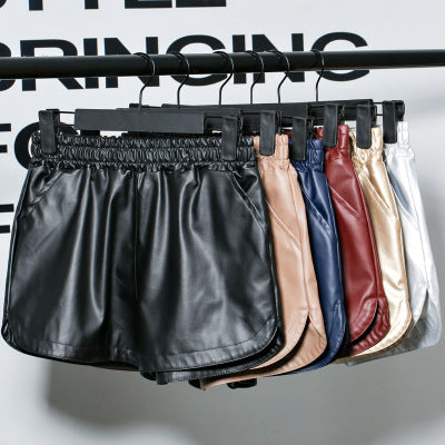 Pantalones de Piel Sintética Cintura Alta Pierna Ancha Casual