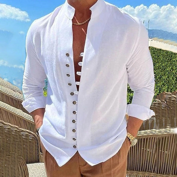 Camisa Casual Hombre Manga Larga Botones Retro Suelta