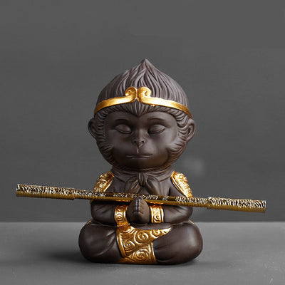 Juego de Té Kung Fu en Arcilla Púrpura con Estatua del Rey Mono - Decoración para Bandeja de Té - Image 24