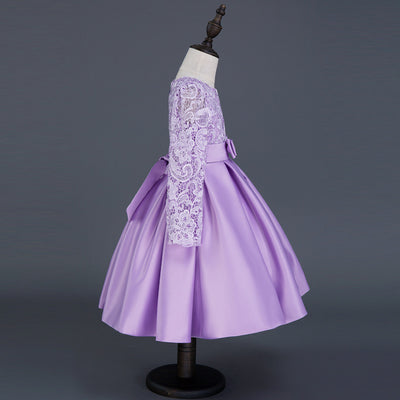 Vestido de Princesa Infantil Encaje Morado - Manga Larga Otoño Invierno - Image 4