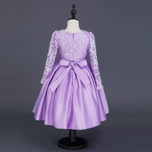 Vestido de Princesa Infantil Encaje Morado - Manga Larga Otoño Invierno - Image 5