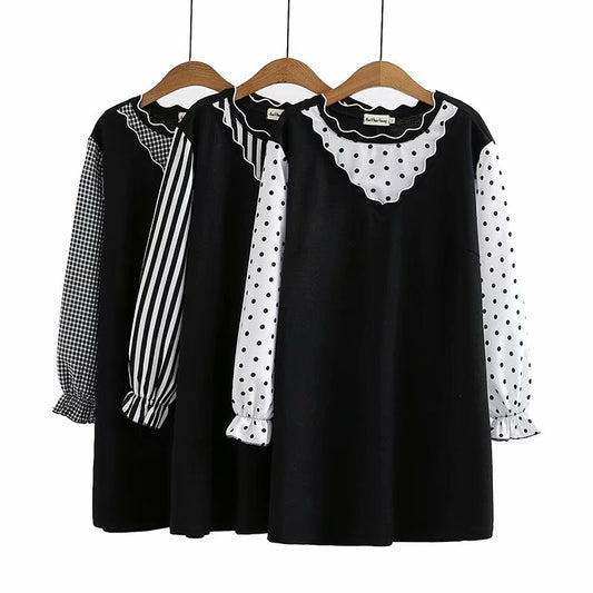Vestido Largo Bicolor Manga Larga Primavera Talla Grande