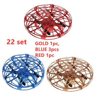Gold mini UFO drone with a spherical protective cage and black propellers, sold as a 3-piece set. - Image 26