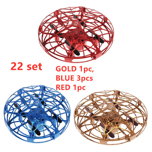 Gold mini UFO drone with a spherical protective cage and black propellers, sold as a 3-piece set. - Image 26
