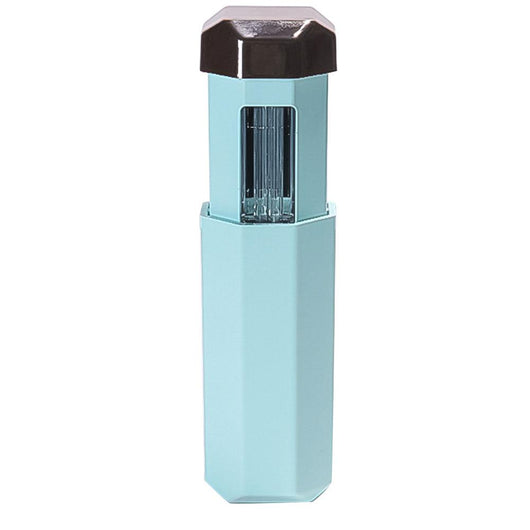 Portable UVC germicidal wand with an octagonal light blue body and a dark brown cap, featuring visible UVC bulbs. - Image 13