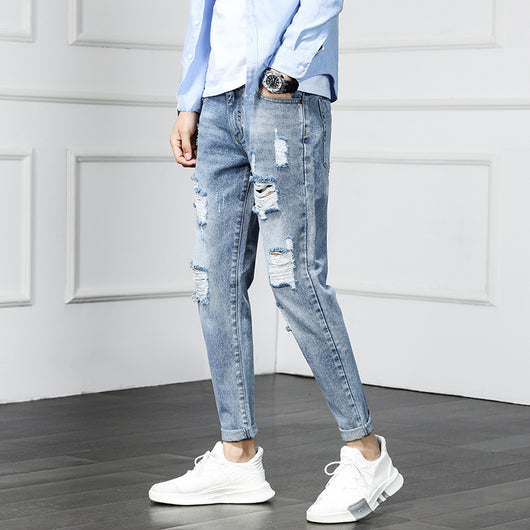 Pantalones vaqueros rotos cropped estilo desgarrado - Image 12