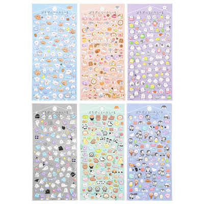 Six sheets of cartoon animal foam particle stickers in various colors and themes, including clouds, food, ghosts, forest animals, and penguins. - Image 4