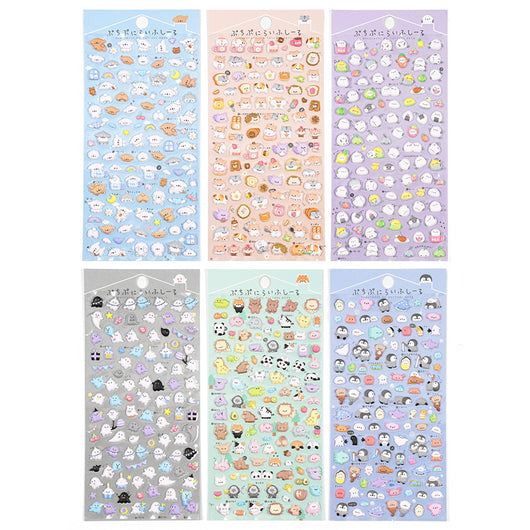 Six sheets of cartoon animal foam particle stickers in various colors and themes, including clouds, food, ghosts, forest animals, and penguins. - Image 4