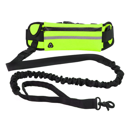 Red hands-free dog leash set with a waist belt, zippered phone pocket, and a black shock-absorbing bungee leash. - Image 8