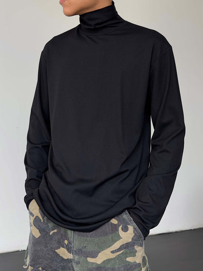 Camiseta Manga Larga Hombre Cuello Alto Color Sólido Versátil - Image 9