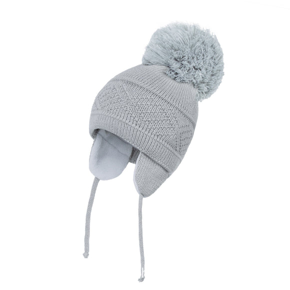 Gorro Tejido Liso con Pompón Peludo Extragrande