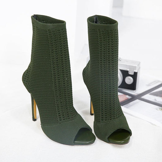 Tacones Stiletto de Punta Abierta en Punto Elástico - Image 4