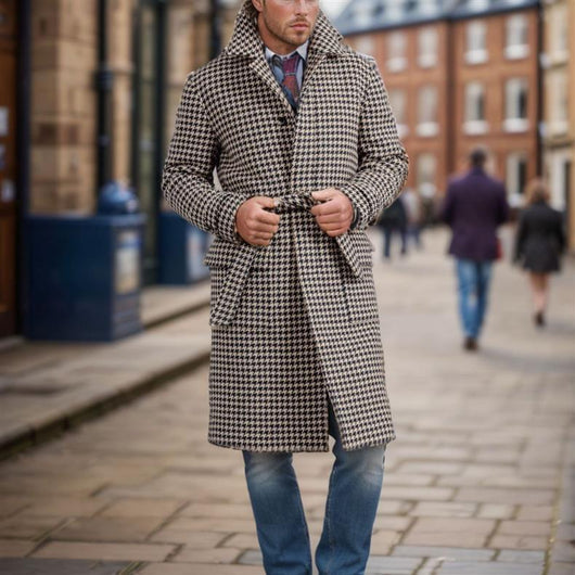 Abrigo de Lana Houndstooth Acolchado para Hombre - Image 12
