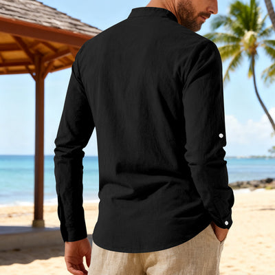 Camisa Henley de Lino Manga Larga para Hombre - Image 21