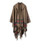 Knitted Poncho Cape with Hood - Imitation Cashmere with Colored Stripes