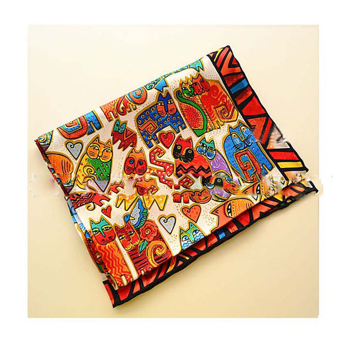 Pañuelo de Seda para Mujer con Estampado Arcoíris y Gatos - Image 14