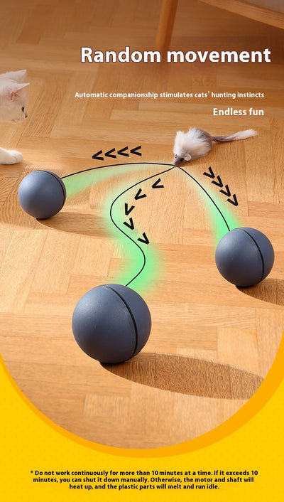 Blue and orange automatic pet toy ball with an attached plush mouse teaser featuring blue and orange fur and a light blue feather tail. - Image 14
