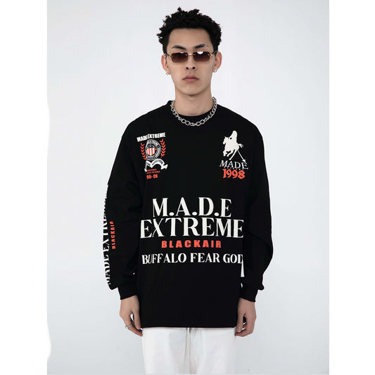 Camiseta Manga Larga Cuello Redondo con Letras Creativas para Hombre